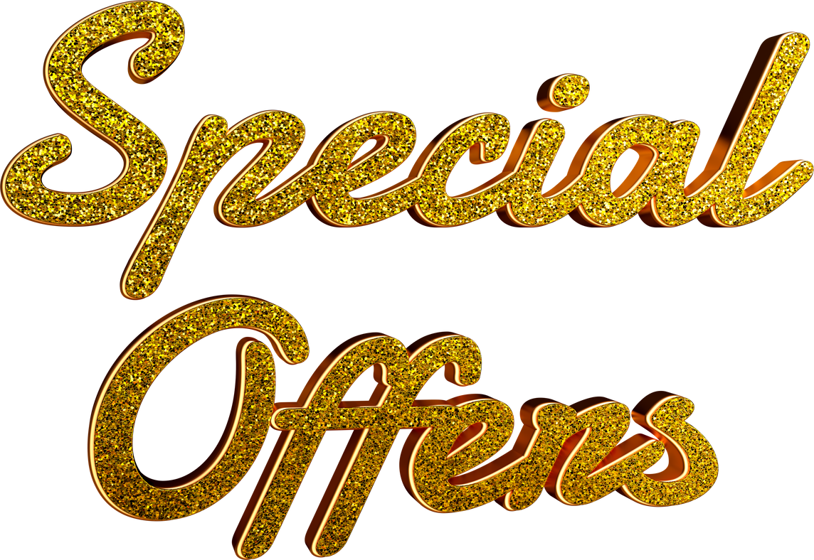 Gold glitter text special offers.